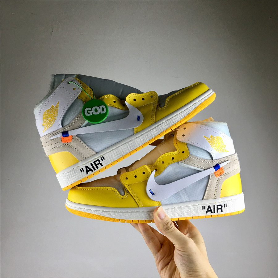2019 Air Jordan 1 x Off-white White Yellow Shoes - Click Image to Close